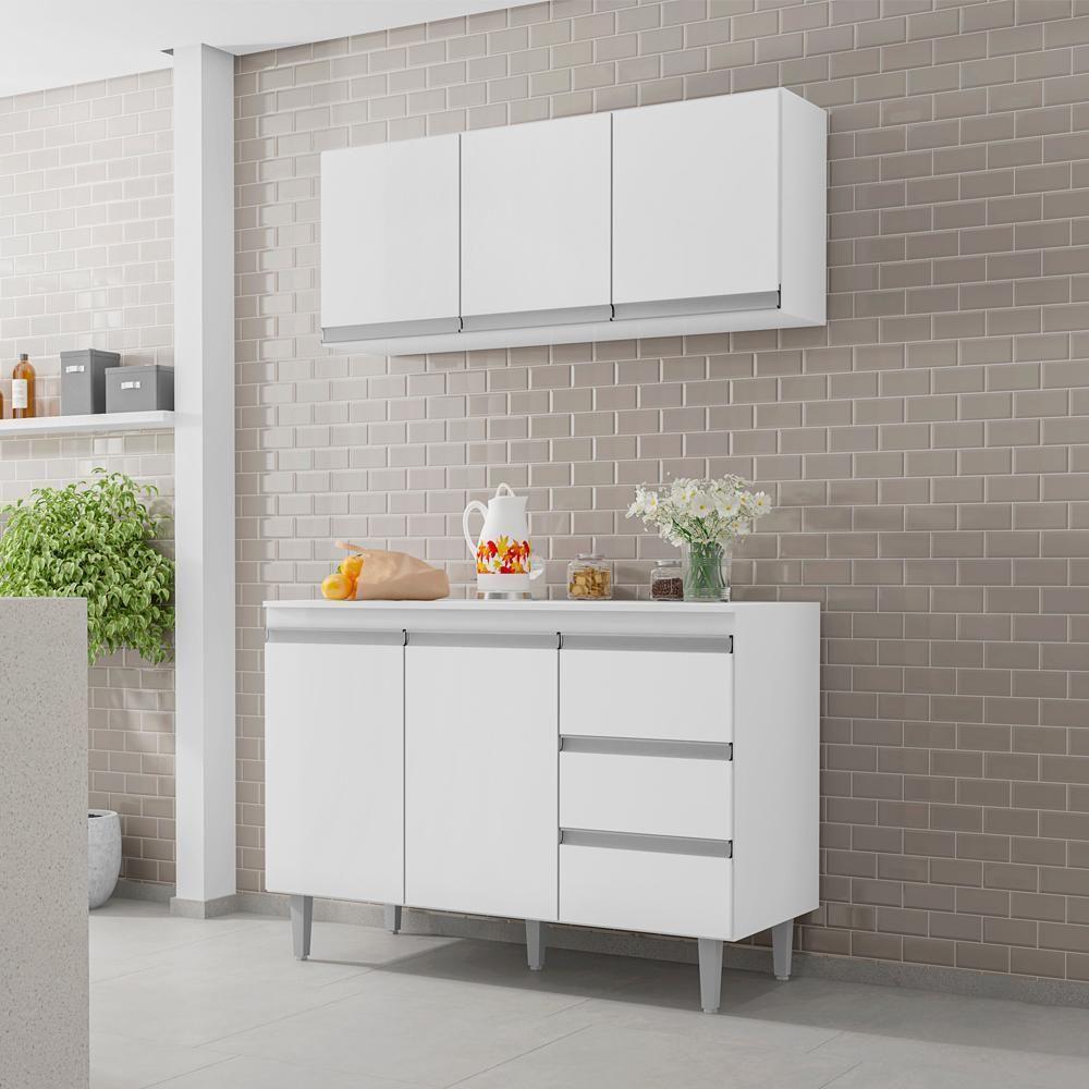 Armario Aereo E Balcao Com Tampo 120 Cm Andreia Branco Reajl Branco - 3