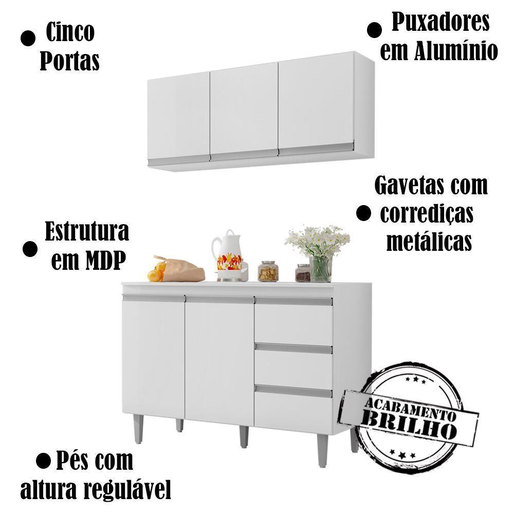 Armario Aereo E Balcao Com Tampo 120 Cm Andreia Branco Reajl Branco - 4