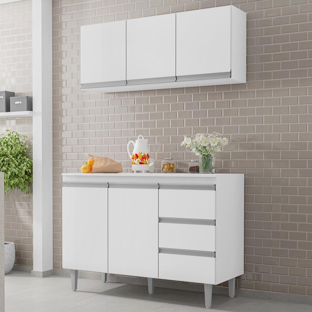 Armario Aereo E Balcao Com Tampo 120 Cm Andreia Branco Reajl Branco - 8