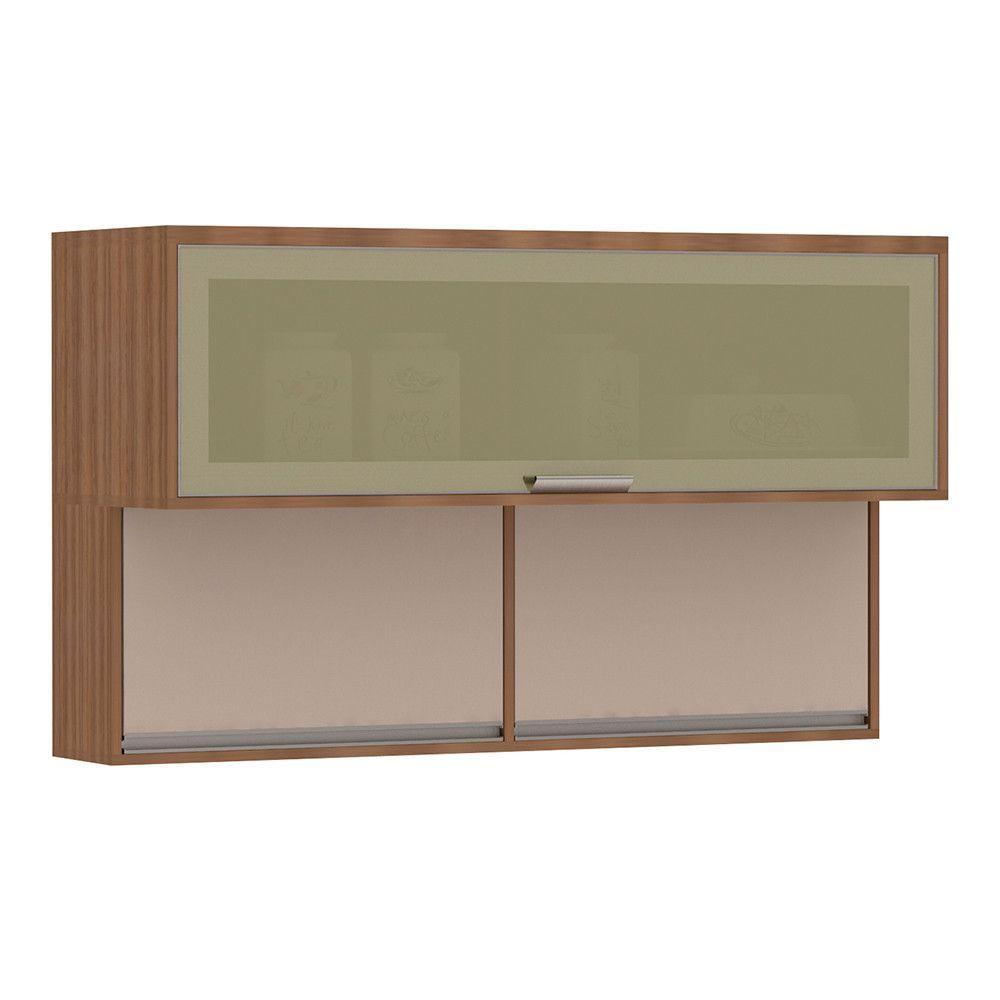 Armário Aéreo 120cm 3 Portas Basculantes C/Vidro Reflecta - 1