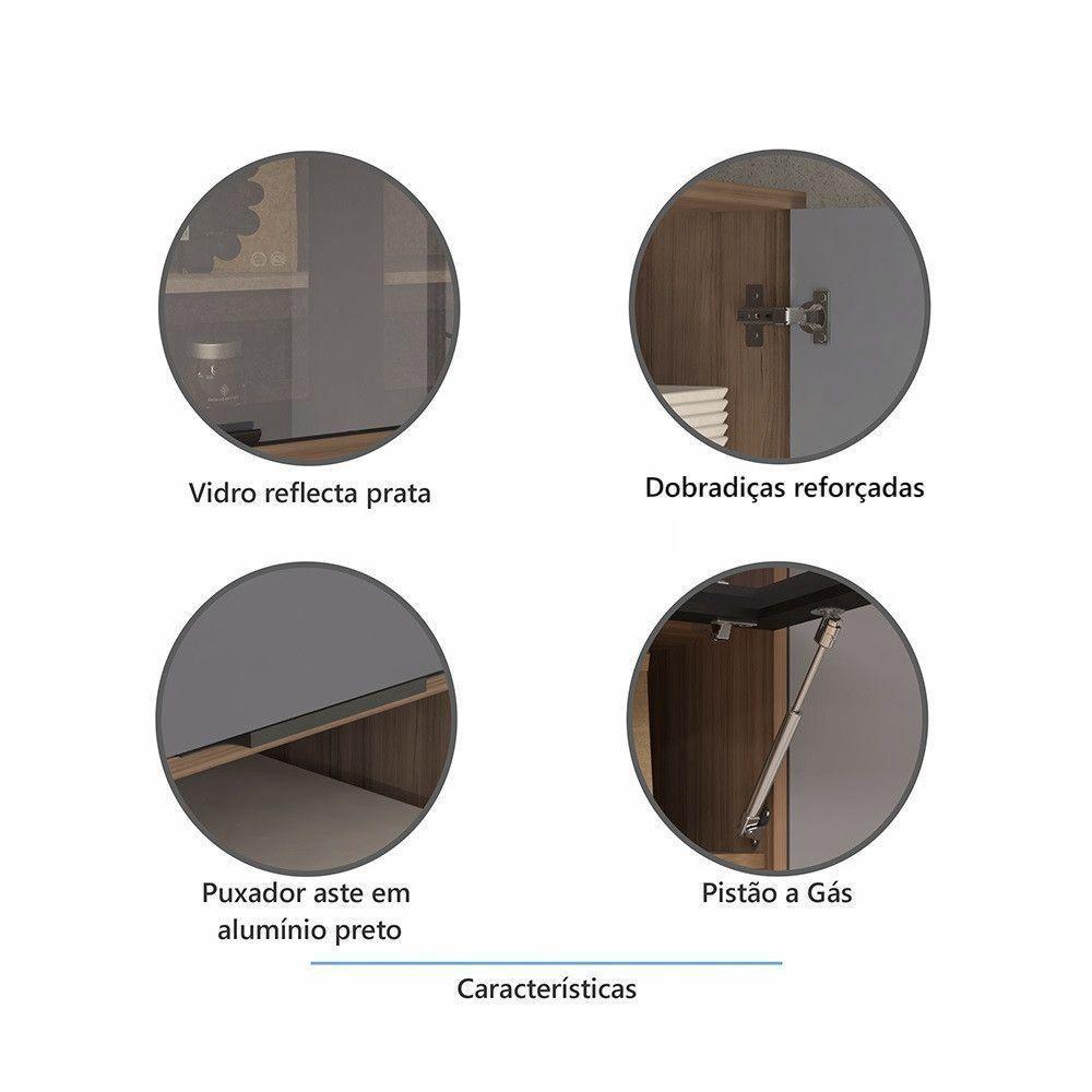 Armário Aéreo De Cozinha 120cm 2 Portas Com Vidro Reflecta E Nichos Aspen Luciane Móveis Vanilla Com Cinza Puro - 2