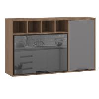Armário Aéreo De Cozinha 120cm 2 Portas Com Vidro Reflecta E Nichos Aspen Luciane Móveis Vanilla Com Cinza Puro - 1