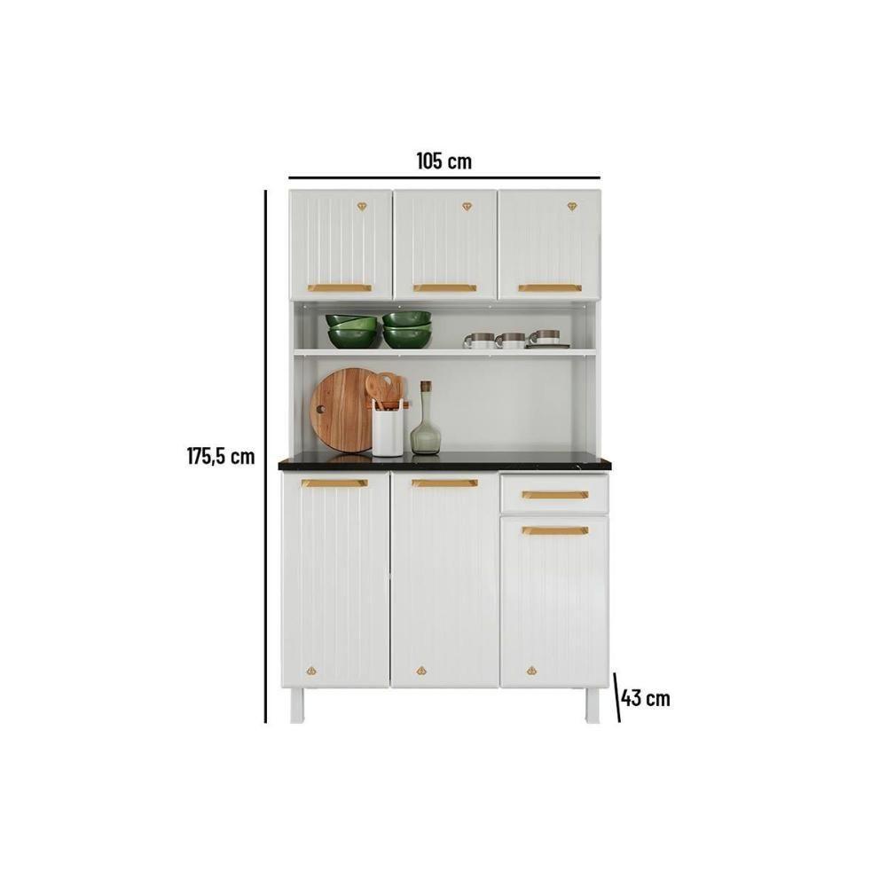 Armário Aéreo Cozinha Modulado Diamante Smart c/ 6 Portas e 1 Gaveta 105cm Branco - Telasul - 7