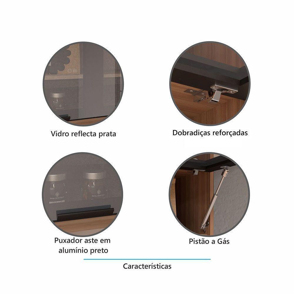 Armário Aéreo De Cozinha 120cm 1 Porta Basculante Com Vidro Reflecta E Nichos Aspen Luciane Móveis Vanilla - 3