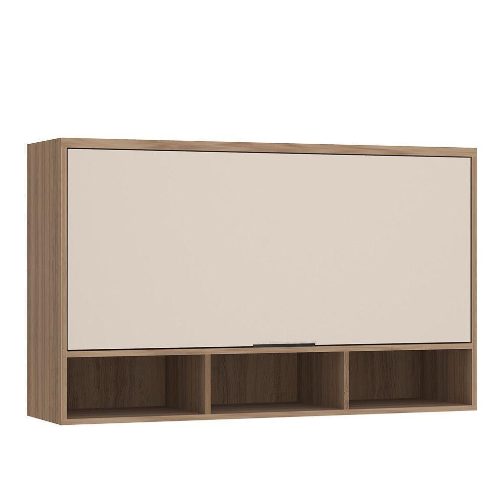 Armário Aéreo De Cozinha 120cm 1 Porta Basculante Com Nichos Aspen Luciane Móveis Vanilla/beige - 1