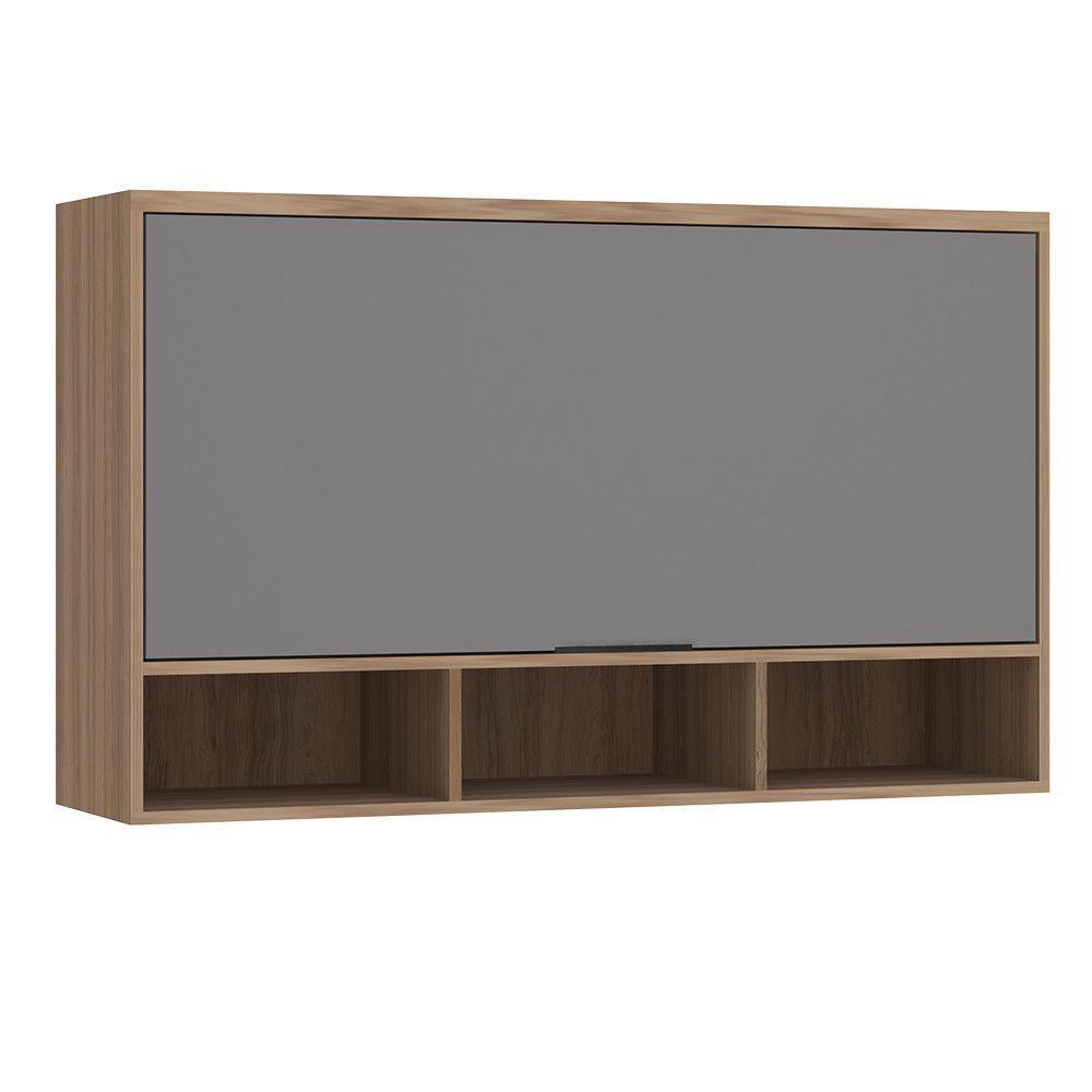 Armário Aéreo De Cozinha 120cm 1 Porta Basculante Com Nichos Aspen Luciane Móveis Vanilla Com Cinza Puro - 1