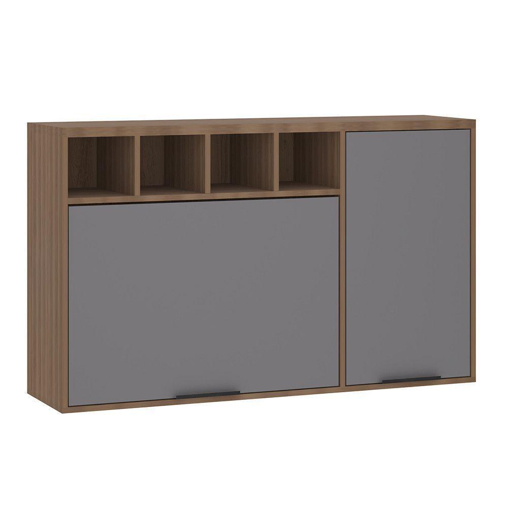 Armário Aéreo De Cozinha 120cm 2 Portas Com Nichos Aspen Luciane Móveis Vanilla Com Cinza Puro - 1