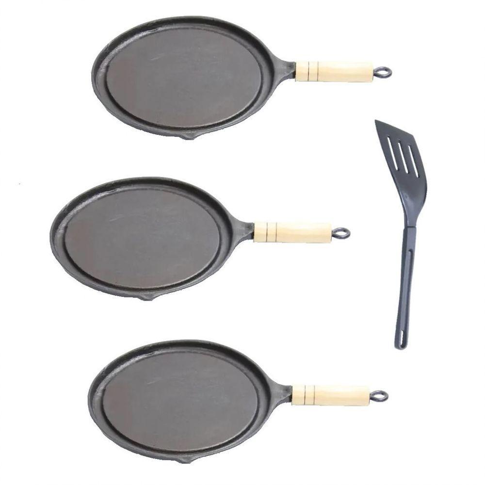 Kit 3 Bifeteiras Antiaderente Redonda Lisa 22Cm Com Espátula - 1