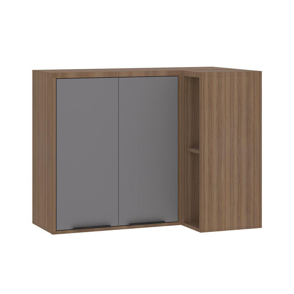 Armário Aéreo De Cozinha Canto Reto 95cm 2 Portas Aspen Luciane Móveis Vanilla Com Cinza Puro - 1