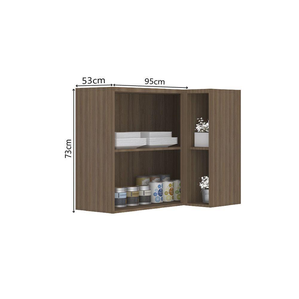 Armário Aéreo De Cozinha Canto Reto 95cm 2 Portas Aspen Luciane Móveis Vanilla Com Cinza Puro - 4