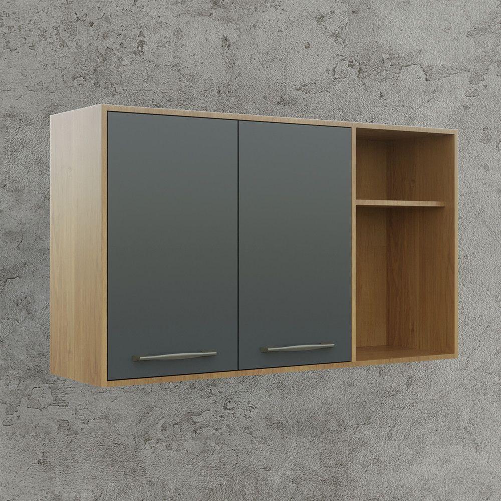 Armário Aéreo Para Cozinha 2 Portas 2 Nichos 120 Cm áustria Valdemóveis Cinamomo/grafite - 1