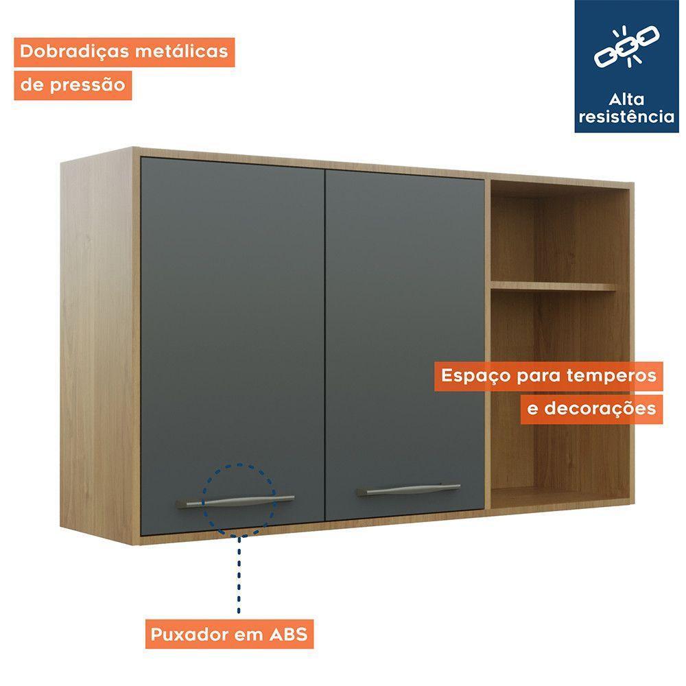 Armário Aéreo Para Cozinha 2 Portas 2 Nichos 120 Cm áustria Valdemóveis Cinamomo/grafite - 3