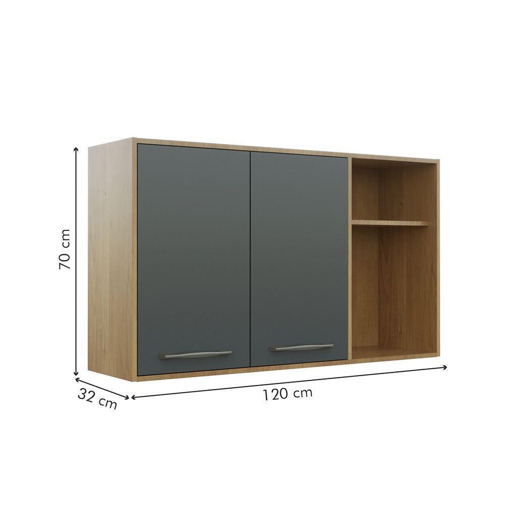 Armário Aéreo Para Cozinha 2 Portas 2 Nichos 120 Cm áustria Valdemóveis Cinamomo/grafite - 4