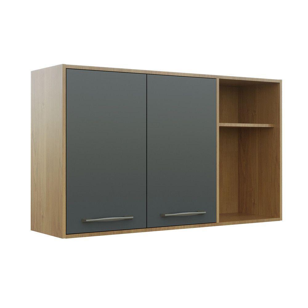 Armário Aéreo Para Cozinha 2 Portas 2 Nichos 120 Cm áustria Valdemóveis Cinamomo/grafite - 5