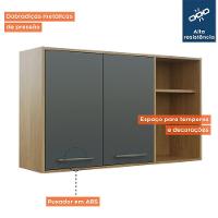 Armário Aéreo Para Cozinha 2 Portas 2 Nichos 120 Cm áustria Valdemóveis Cinamomo/grafite - 3