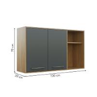 Armário Aéreo Para Cozinha 2 Portas 2 Nichos 120 Cm áustria Valdemóveis Cinamomo/grafite