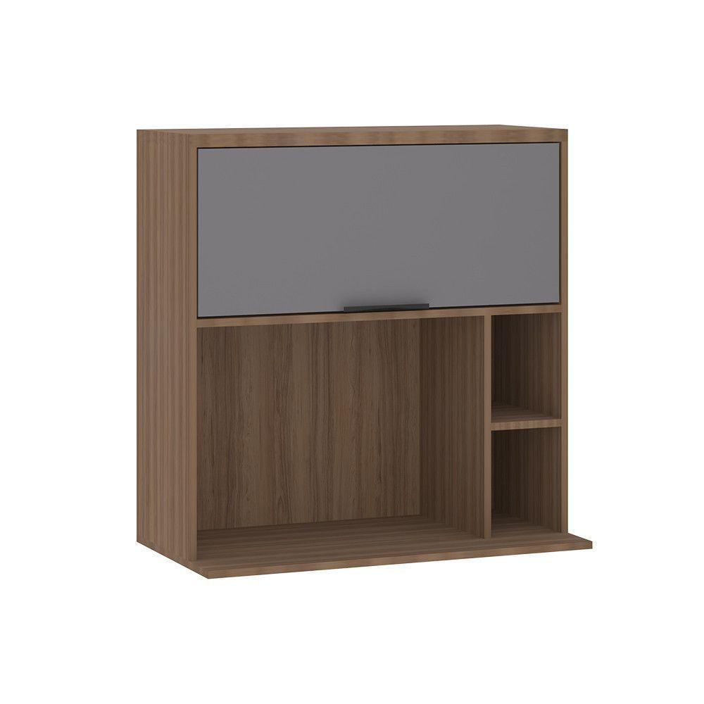 Armário Aéreo De Cozinha 80cm 1 Porta Basculante Com Espaço Para Micro-ondas Aspen Luciane Móveis Vanilla Com Cinza Puro - 1