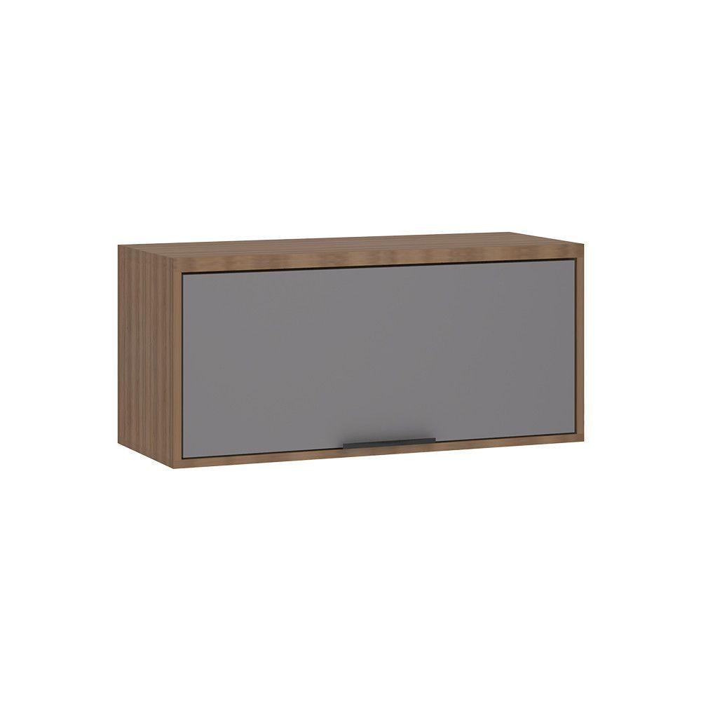 Armário Aéreo De Cozinha 80cm 1 Porta Basculante Aspen Luciane Móveis Vanilla Com Cinza Puro - 1