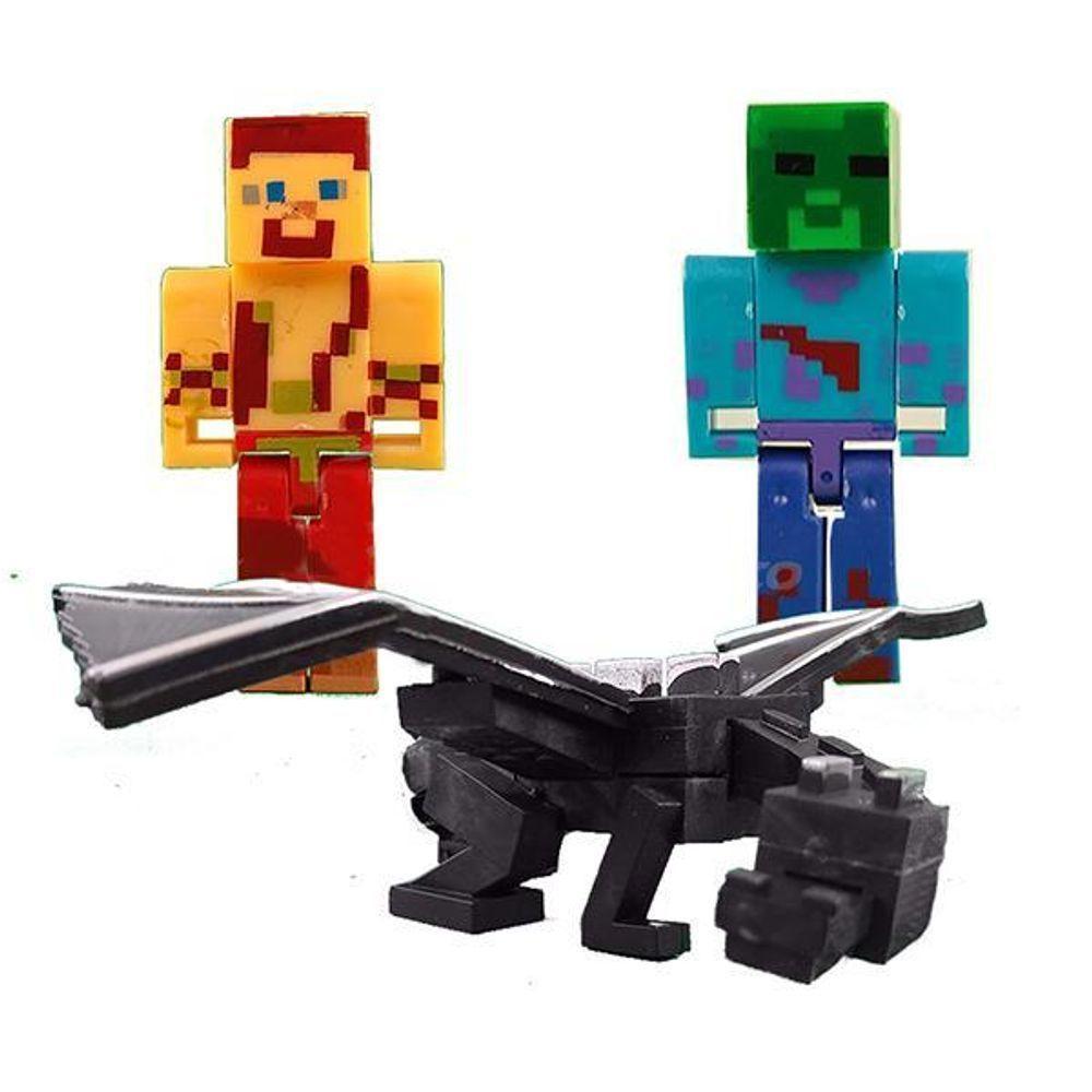Kit Cartelado Minecraft 3 Bonecos Dragão + Creeper + Aranha - 3