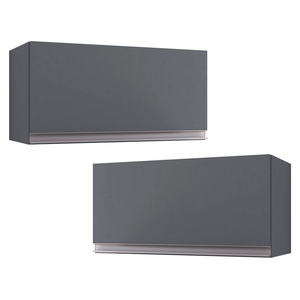 Kit 02 Armários Aéreo Geladeira Cozinha Andréia 60cm 01 Porta Cinza Escuro - Desk Design - 1