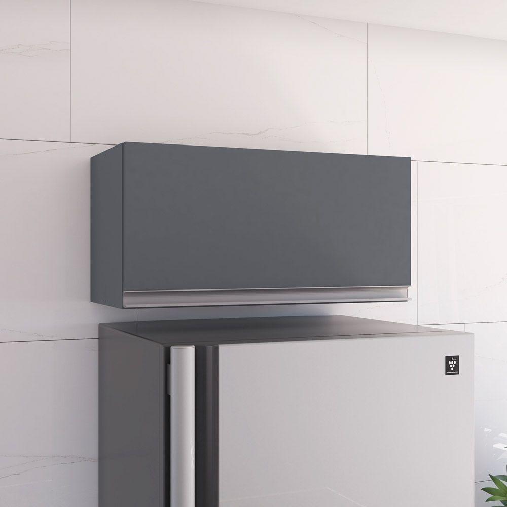 Kit 02 Armários Aéreo Geladeira Cozinha Andréia 60cm 01 Porta Cinza Escuro - Desk Design - 7