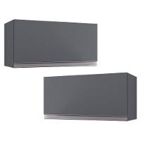 Kit 02 Armários Aéreo Geladeira Cozinha Andréia 60cm 01 Porta Cinza Escuro - Desk Design - 1