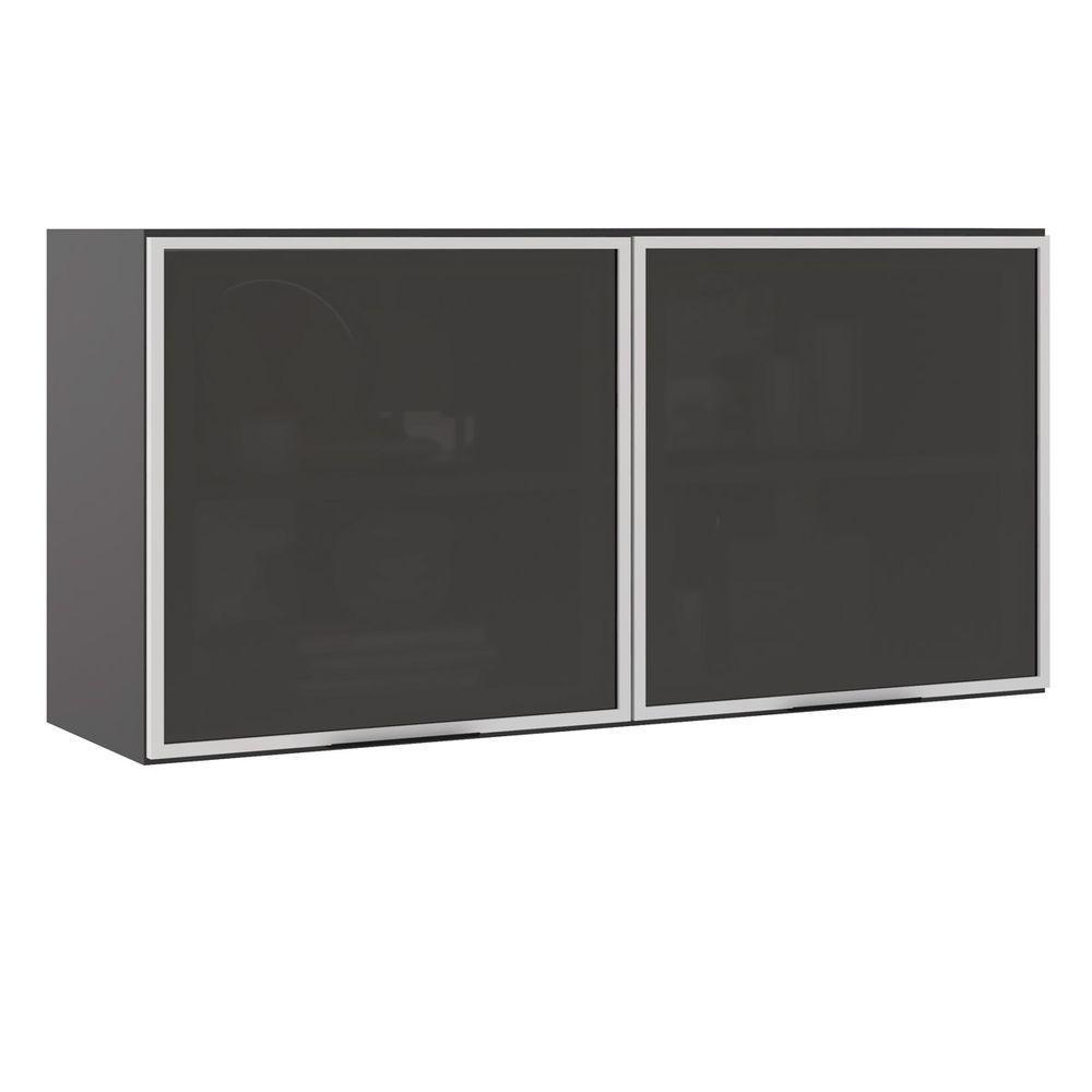 Armário Aéreo Com 2 Portas E Vidro 1,20m Etna Cor Grafite Poliman Móveis - 1