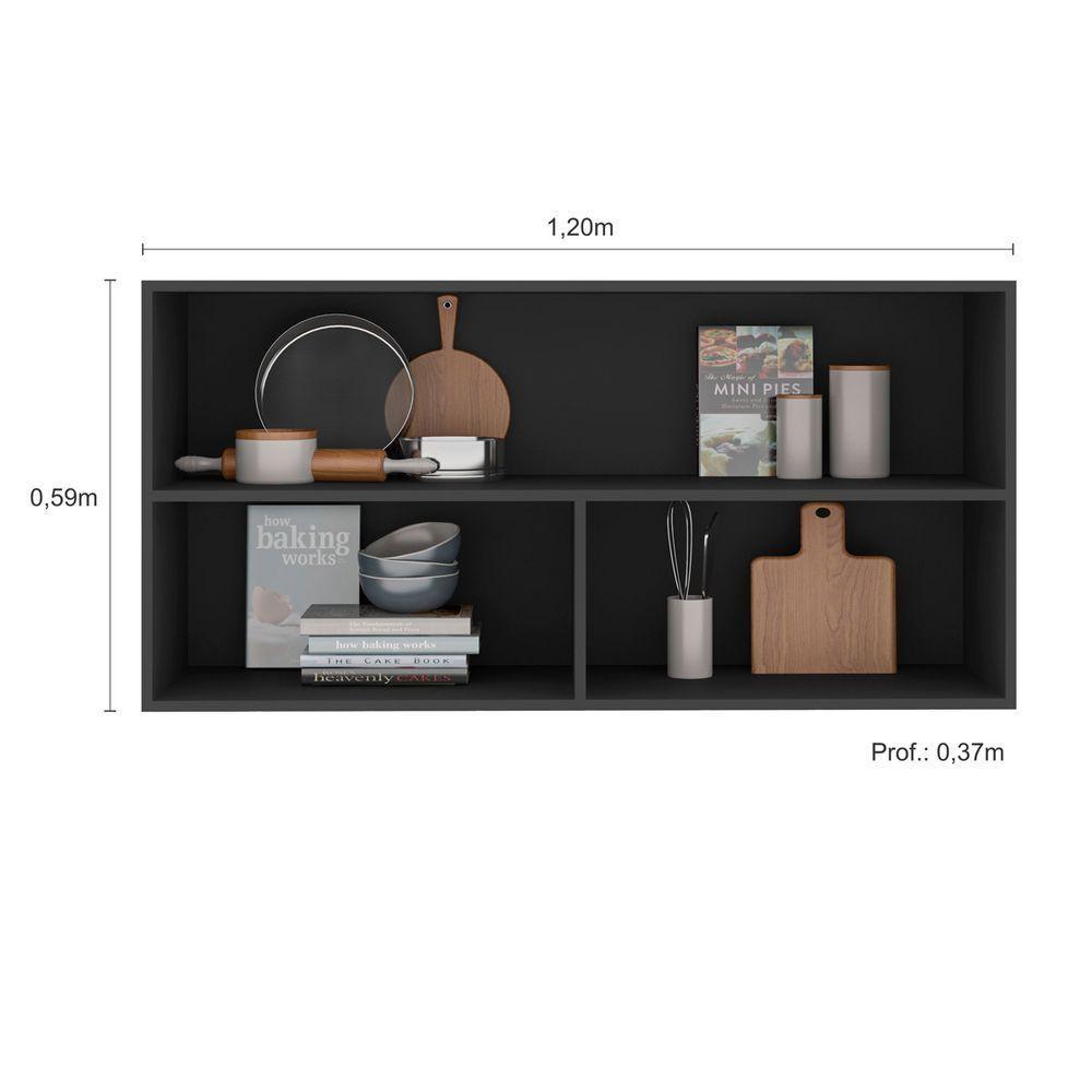 Armário Aéreo Com 2 Portas E Vidro 1,20m Etna Cor Grafite Poliman Móveis - 3