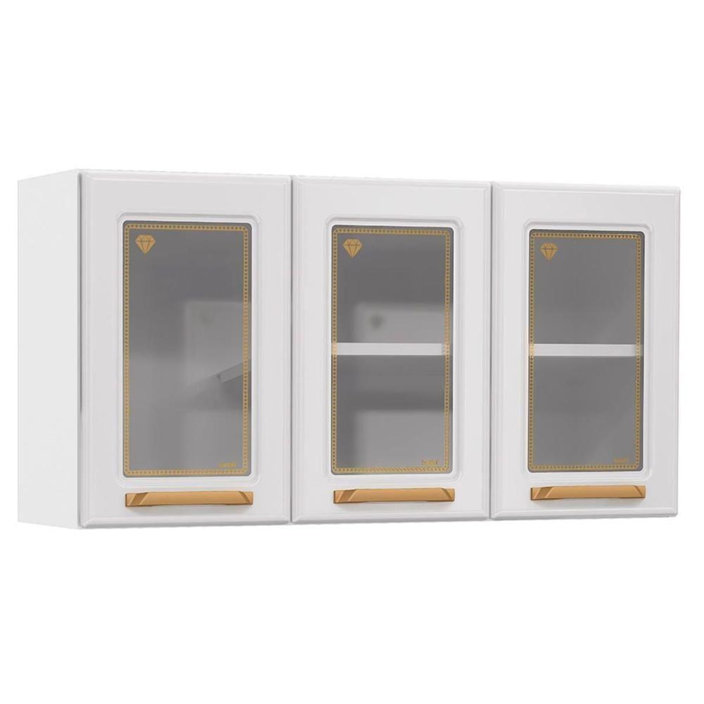 Armário de Cozinha Modulado Diamante 3 Portas c/ Vidro 105cm Branco - Telasul - 1