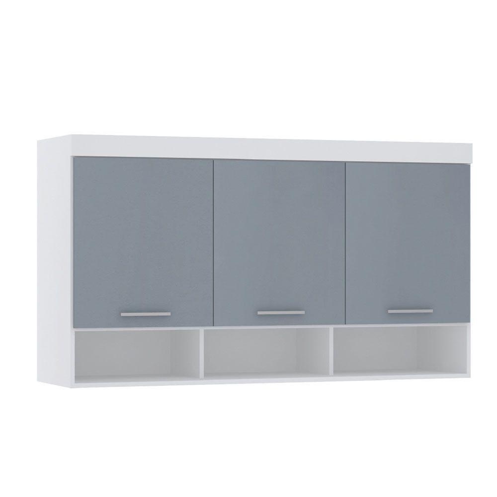 Armário Aéreo Maleiro Modulado 145cm 3 Portas Alpes Luciane Móveis Branco Pf Com Grey Sky Pf - 1