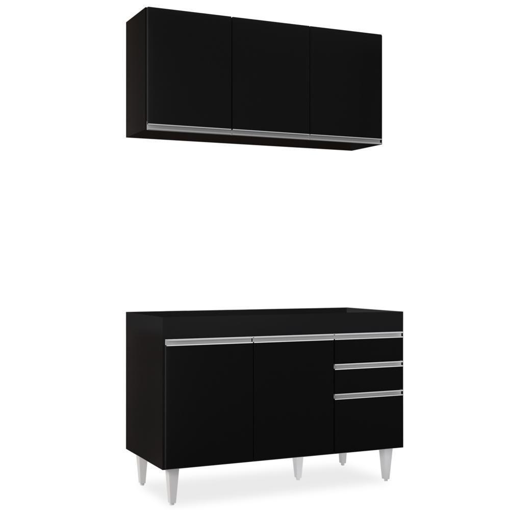 Armário Aéreo Virgínia E Balcão Para Pia 120cm Michigan Preto - Lumil - 1