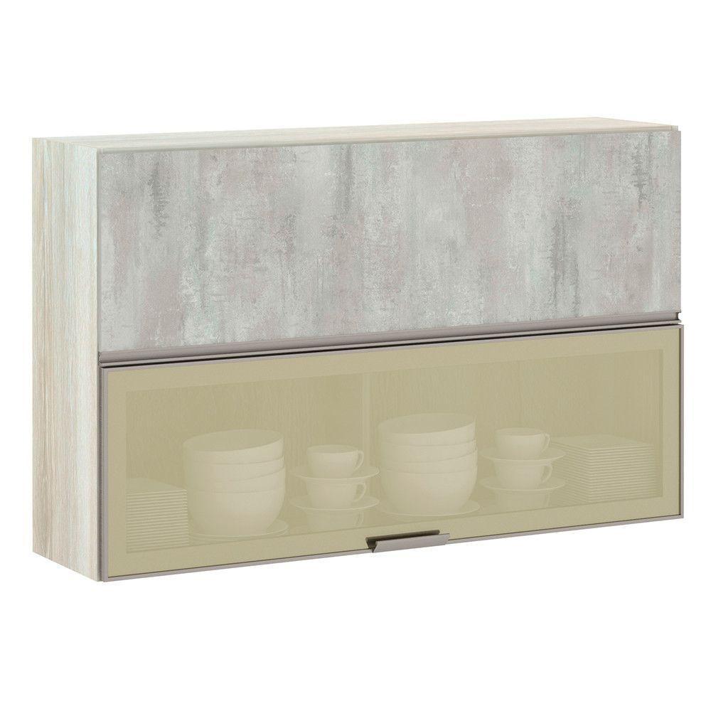 Armário Basculante Misto 120cm 1 Pt Fechada 1 Porta Com Vidro Bronze Luci Legno Crema Com Concreto - 1