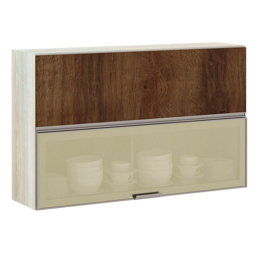 Armário Basculante Misto 120cm 1 Pt Fechada 1 Porta Com Vidro Bronze Crema Com Nogueira Dourado - 1