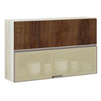 Armário Basculante Misto 120cm 1 Pt Fechada 1 Porta Com Vidro Bronze Crema Com Nogueira Dourado - 1