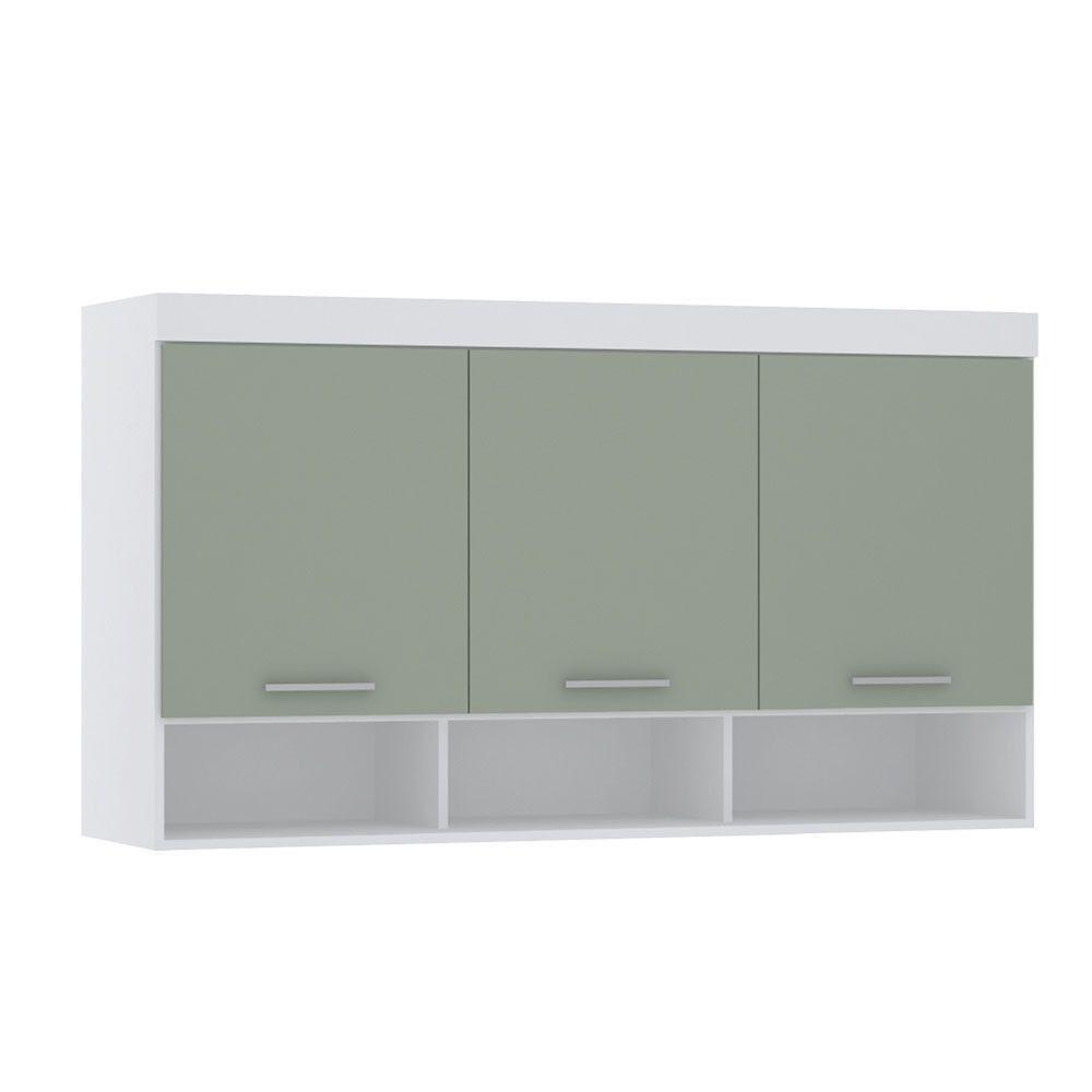 Armário Aéreo Maleiro Modulado 145cm 3 Portas Alpes Luciane Móveis Branco Pf Com Verde Pf - 8
