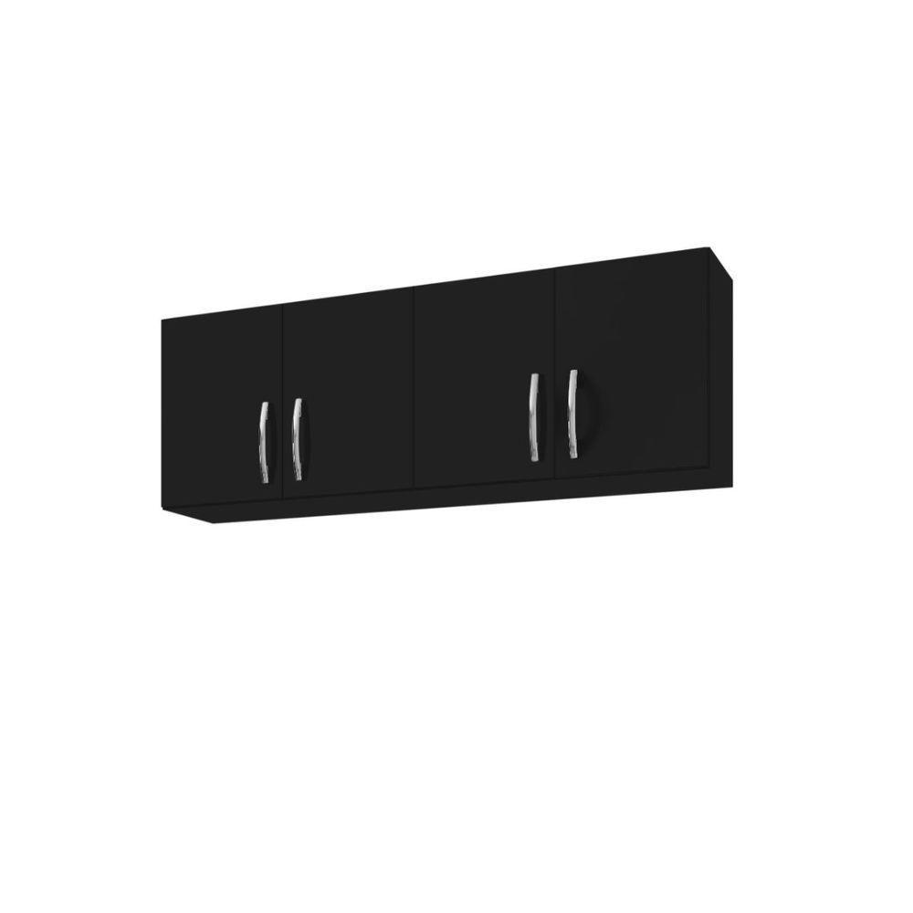 Armário Aéreo Para Cozinha Com 4 Portas 150 Cm Estrutura Mdp Preto Fosco - 1