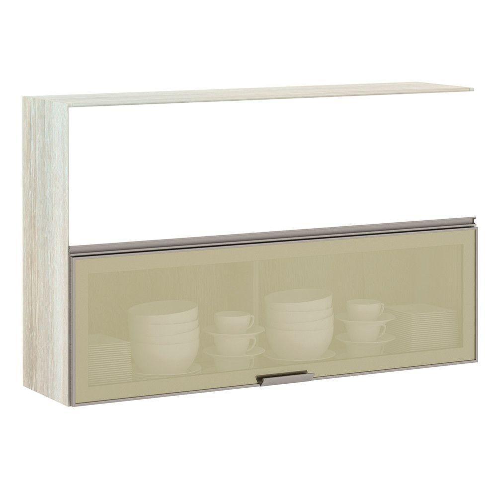 Armário Basculante Misto 120cm 1 Porta Fechada 1 Porta Com Vidro Bronze Crema Com Branco Polar - 1