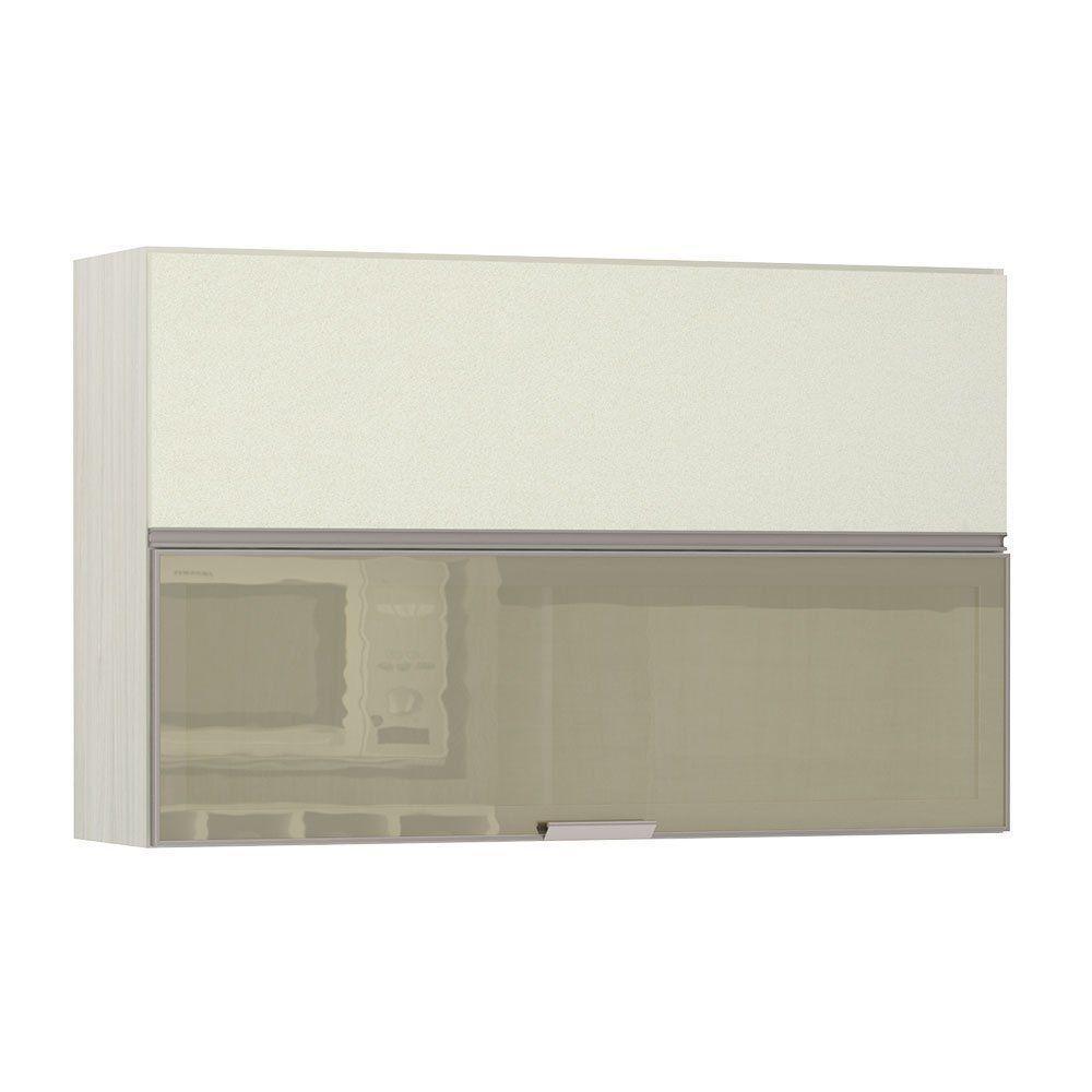 Armário Basculante Misto 120cm 1 Pt Fechada 1 Porta Com Vidro Bronze Luci Legno Crema Com Kashmir - 1