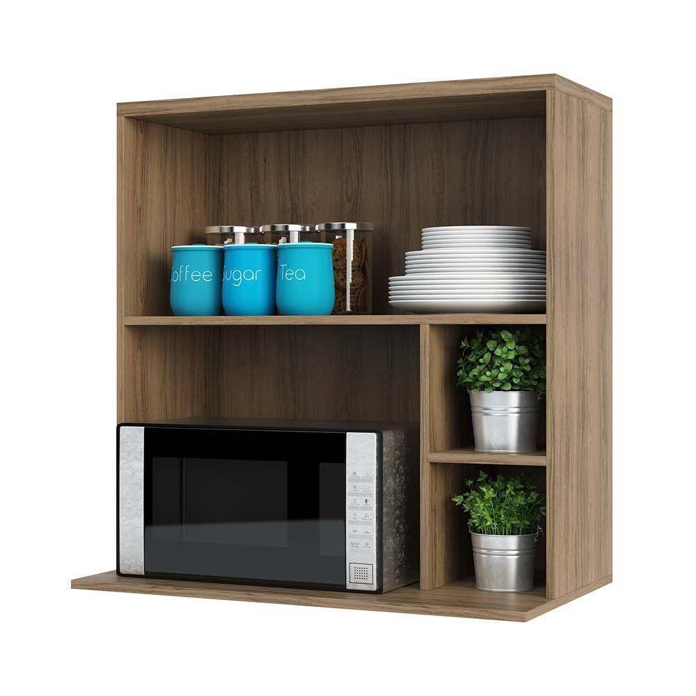 Armário Aéreo 80 Cm 1 Porta Basculante Nicho Micro Conjugado E Nicho Lateral Mel Luciane Móveis Vanilla Com Branco - 9