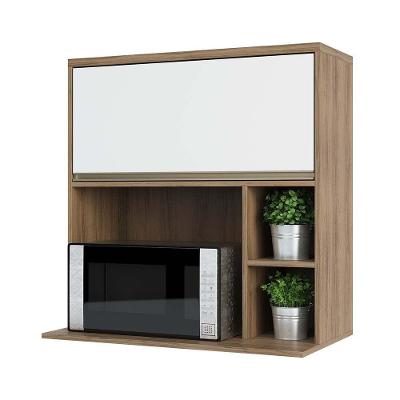Armário Aéreo 80 Cm 1 Porta Basculante Nicho Micro Conjugado E Nicho Lateral Mel Luciane Móveis Vanilla Com Branco