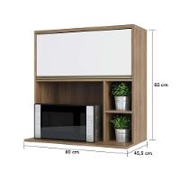 Armário Aéreo 80 Cm 1 Porta Basculante Nicho Micro Conjugado E Nicho Lateral Mel Luciane Móveis Vanilla Com Branco