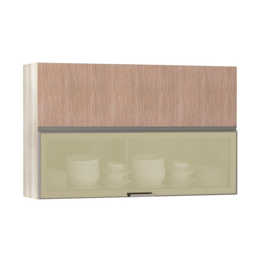 Armário Basculante Misto 120cm 1 Porta Fechada 1 Porta Com Vidro Bronze Luci Legno Crema Com Cumaru - 1
