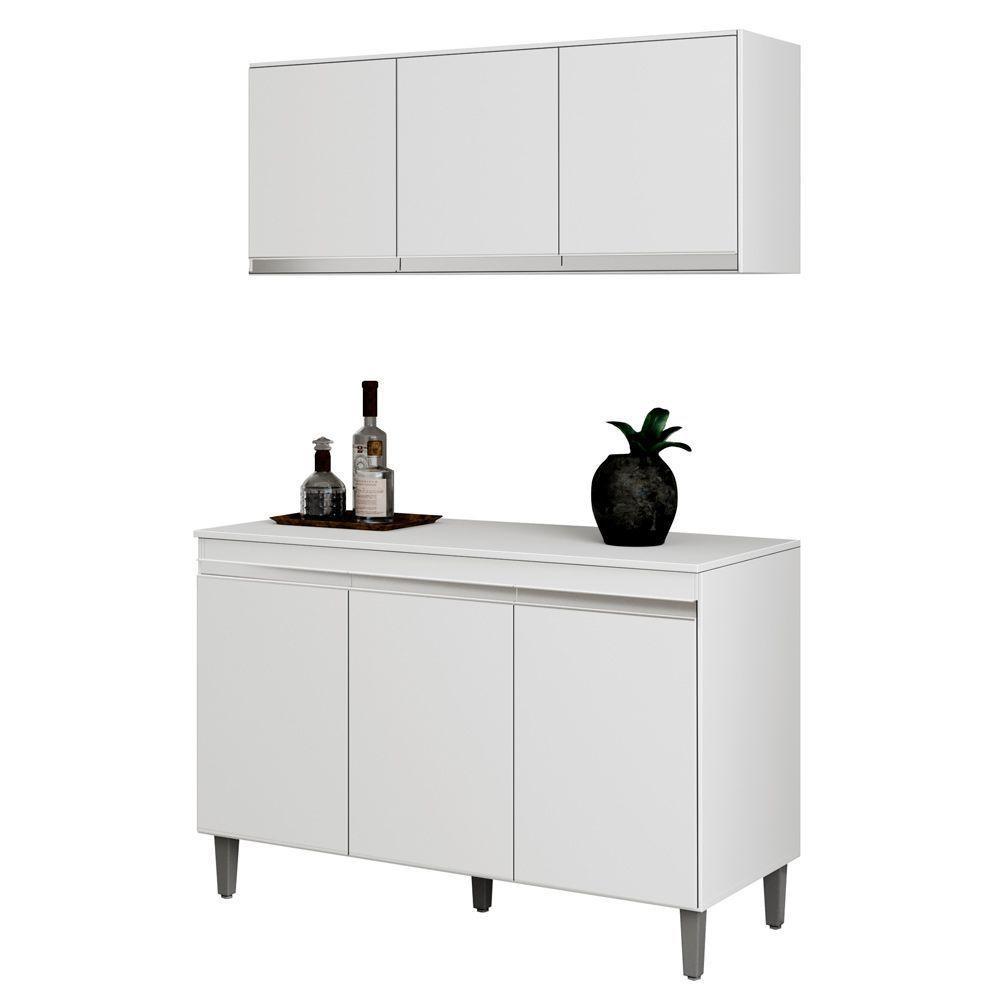 Armário Aéreo E Balcão Gabinete Manu 120cm 3 Portas Branco - 2