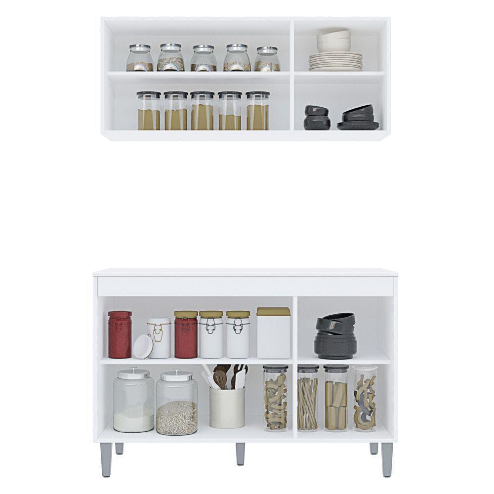 Armário Aéreo E Balcão Gabinete Manu 120cm 3 Portas Branco - 6