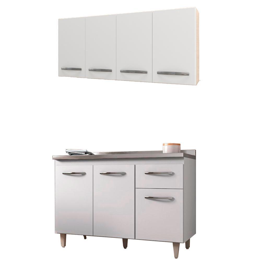 Armario Aereo 4 Portas E Balcao 120cm Branco Mobbs Branco - 1