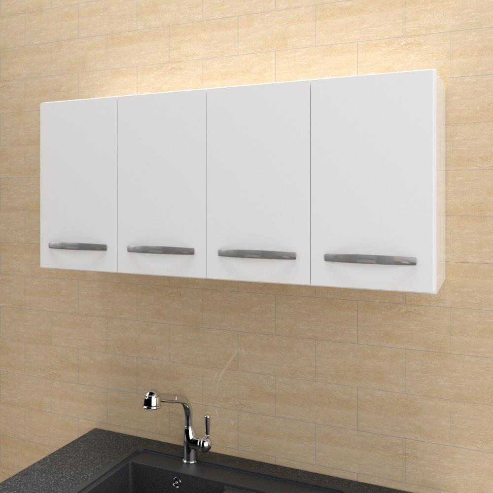 Armario Aereo 4 Portas E Balcao 120cm Branco Mobbs Branco - 2