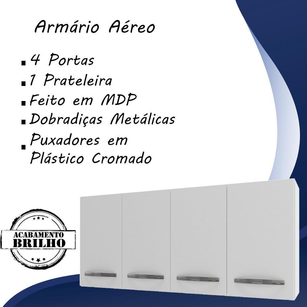 Armario Aereo 4 Portas E Balcao 120cm Branco Mobbs Branco - 3