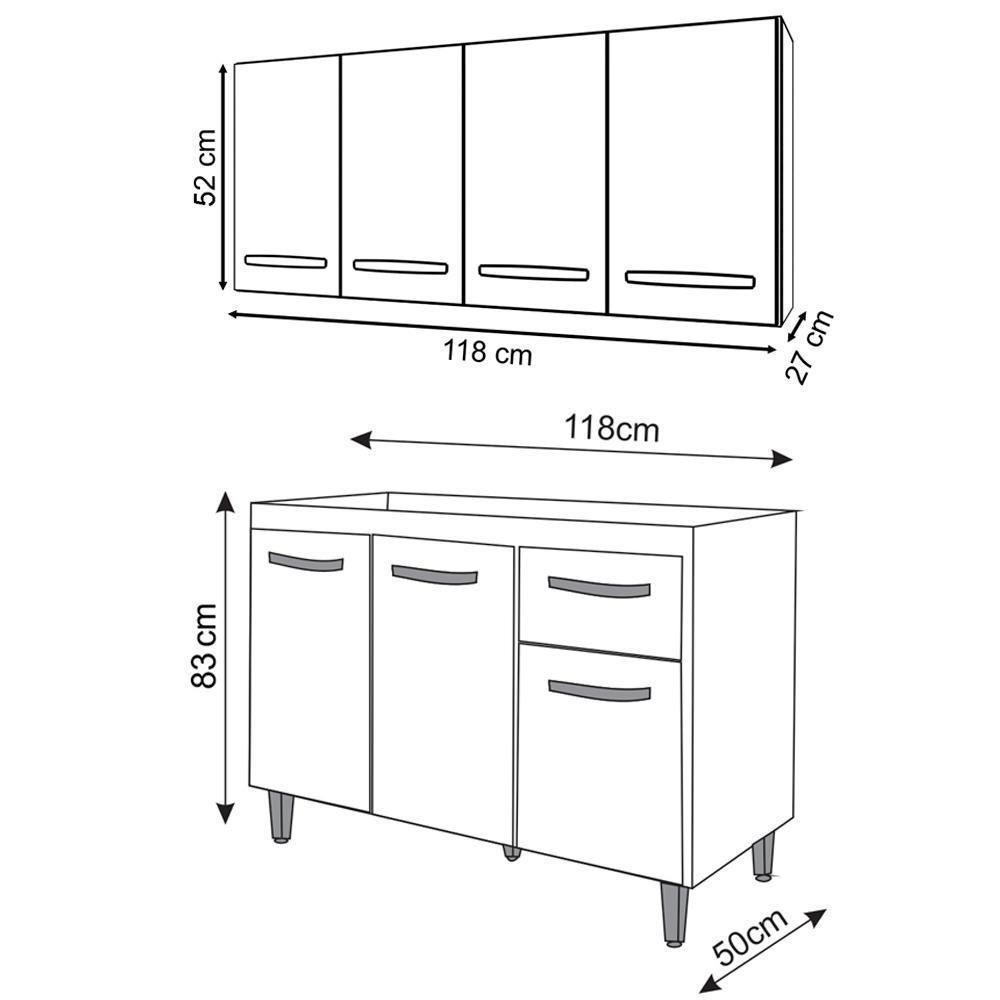 Armario Aereo 4 Portas E Balcao 120cm Branco Mobbs Branco - 4
