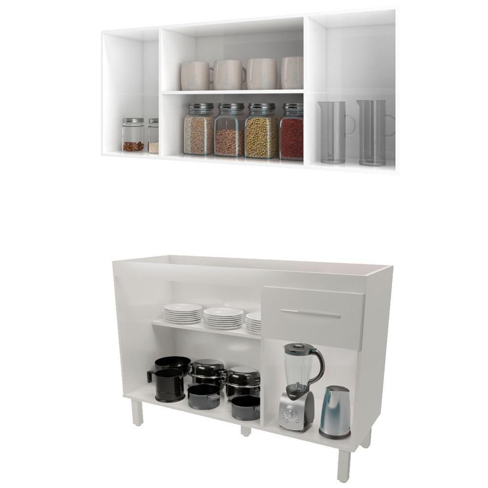 Armario Aereo 4 Portas E Balcao 120cm Branco Mobbs Branco - 5