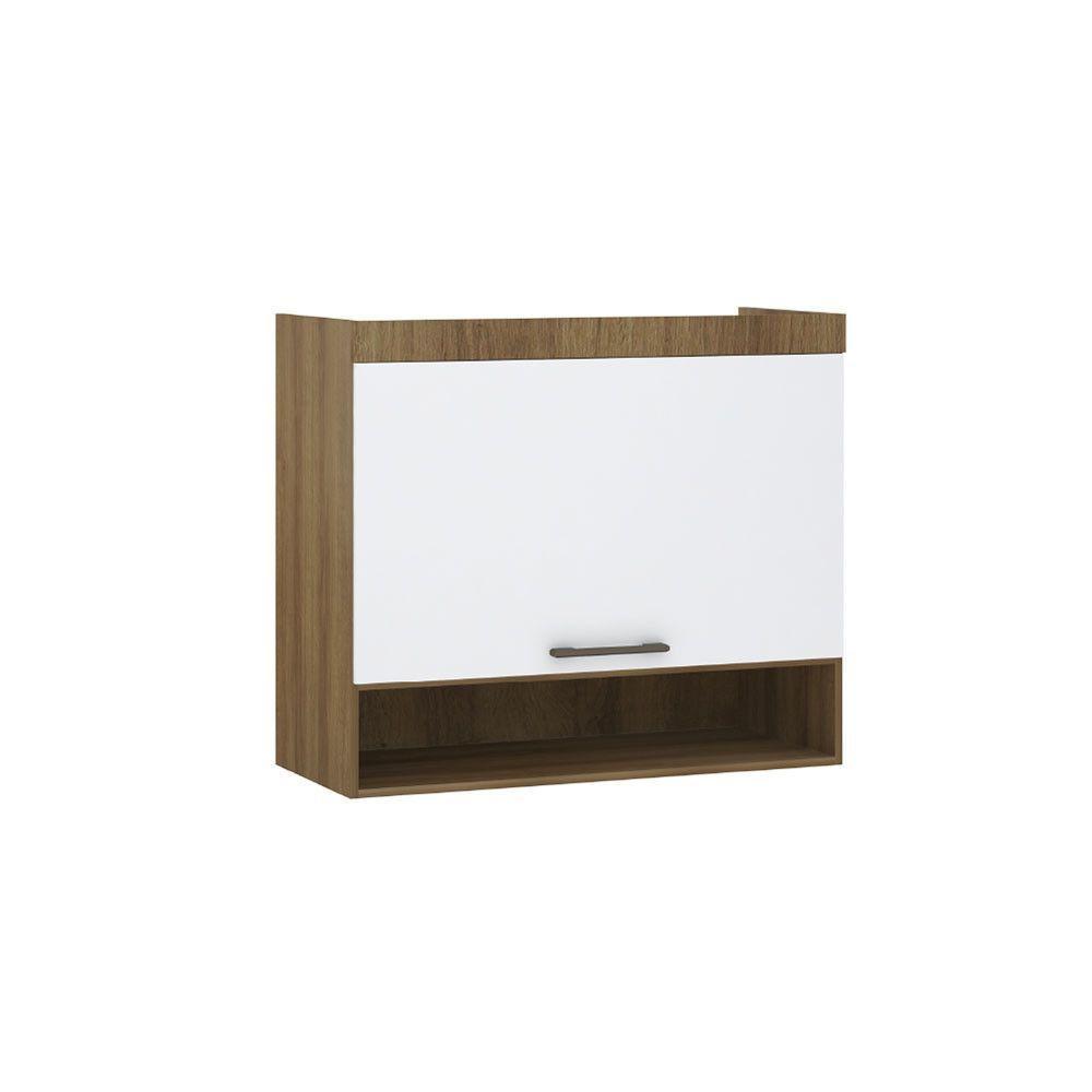 Armário Aéreo Maleiro Modulado 97cm 1 Porta Basculante Paris Luciane Móveis Avelã Pf Com Branco Pf - 1